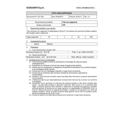 Tuta monouso con cappuccio Icoguanti bianco - XXL conf. 5 pezzi - TUTX/XXL